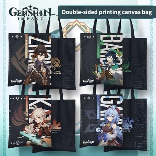 2021 Genshin Impact Game Surrounding Canvas Bag Gan Yu Keli Zhongli Anime Environmental Protection Shoulder Bag Shopping Bag
