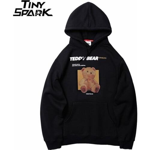 2021 Hoodies Sweatshirt Bear Print Men Hip Hop Streetwear Winter Fleece Cotton Pullover Black Retro Hoodie Autumn Sweat Shirt