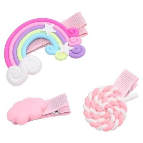 3pc Rainbow Geometric Hairpin Cute Candy Color Cartoon Hair Clips Acrylic Barrettes Female Simple Hair Accessories Birthday Gift