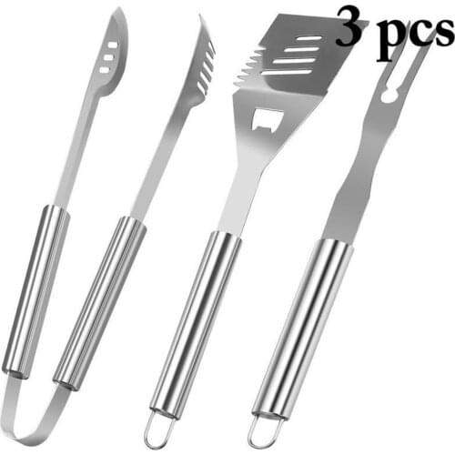 3pcs Stainless Steel Barbecue Grilling Tools Set Spatula Fork Tongs BBQ Accessories Grill Utensil Outdoor BBQ Tools