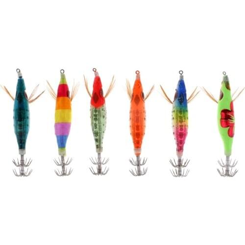 6pcs Glow In Dark Squid Jigs Hook Shrimp Fishing Lure Bait W/ Luminous Fishing Baits for Fisherman Saltwater Freshwater Fishing