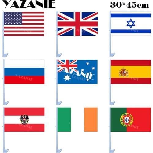 YAZANIE 30*45cm Car Flags American United Kingdom Israel Russia Australia Spain Austria Eagle Ireland Portugal Print Car Flags