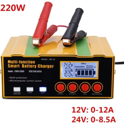 Free Ship!AGM Car Battery Charger, 220W Intelligent Pulse Repair Battery Charger 12V 24VTruck Motorcycle Charger