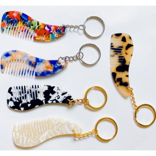 1Pcs Mini Acetate Comb Keyring Portable Travel Hair Comb Keychain Leopard Print Hair Styling Tool Wholesale 2021