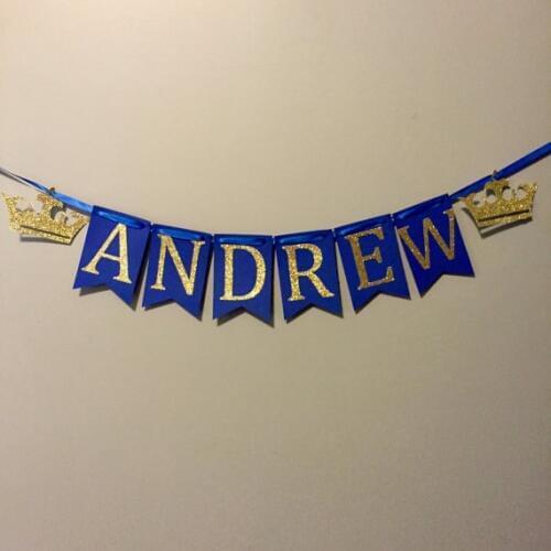 CUSTOM name Royal prince or princess birthday highchair Banners baby shower buntings nursery room garlands photo booth