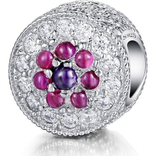 Hot Sale Silver Color Charm Bead Fashion Flower Crystal Beads For Original Pandora Charm Bracelets & Bangles Jewelry