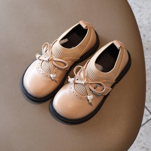 Girls Bow Leather Shoes 2021 New Children Patchwork Single Shoes Autumn Princess Breathable Flat Shoes