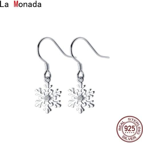 La Monada Snowflake Dangle Earrings For Women Silver Short Hanging Fine Jewelry Drop Earrings Korean Silver 925 Women Minimalist