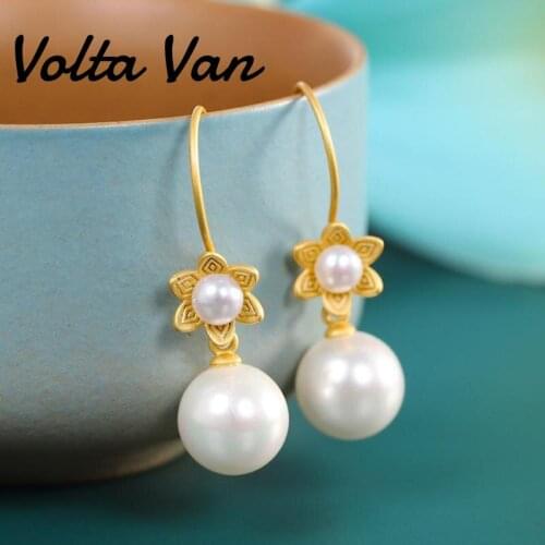 Volta Van 925 Sterling Silver Drop Earrings Pendientes Plata Shell Beads Fine Jewelry 2021 New Elegant Flower Concise Earrings