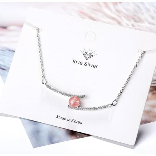 Cute Pink Crystal Pendant Necklace 925 Sterling Silver Necklace Simple Romantic Pendant Necklace Quick Delivery