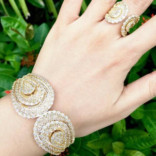 ModemAngel Water Drop Fashion Luxury Super Cubic Zirconia Women Engagement Bangle And Ring Jewelry Set