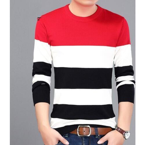 New Casual Knitwear Mens V-neck Long Sleeve Pullovers Autumn Winter Warm Mens Striped Sweater New Years Clothes Pullover Male
