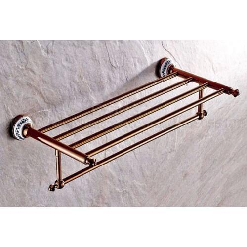Rose Gold Brass Wall Mount Shelf Towel Rack Bath Rails Hanger Storage Towel Bars Holder Bathroom Accessories zba383