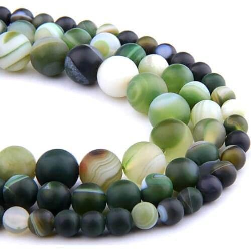 Natural Green Matte agates Stone Beads loose Stripes Agates spacer Stone Beads for Jewelry Making bracelet Wholesale Handmade