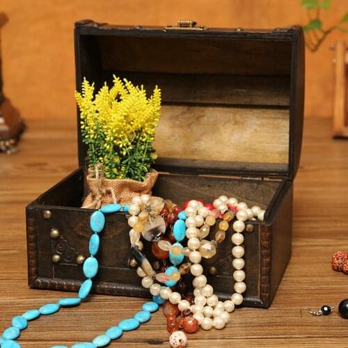 Nostalgic Jewelry Storage Box Treasure Box With Lock Retro Desktop Photo Props Home Decoration Wooden Vintage Box