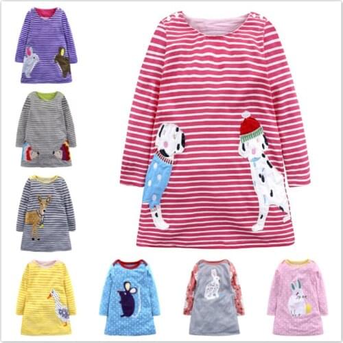 NEWEST Baby Girl Dresses With Animals Princess Long Sleeve Dresses Children Stripe Dot Spring Autumn Clothing For Kids