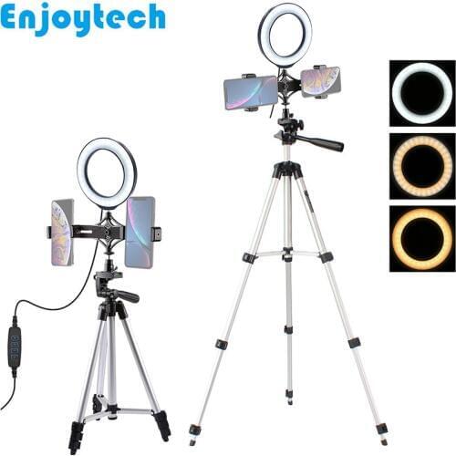 New Arrival Mini Tripod with 16cm LED Ring Flash Dual Mount Holders for Mobile Phones Live Video Streaming Vlog Bloggers