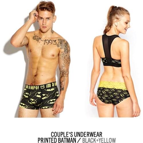 One set=2pcs cueca wholesale Couple Models Underwear Mens cotton boxers+lady panties Men Cotton Boxers Shorts Pant Homme boxer