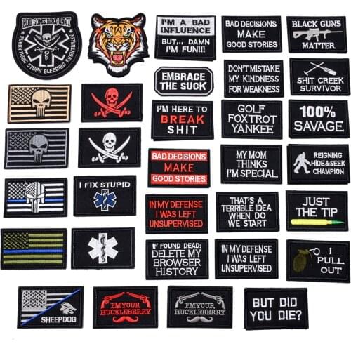 Velcro patch Tactical Morale Slogans Army Military Badge Labels Embroidered Stickers Stick for Clothes Hat Backpack .Hook&Loop