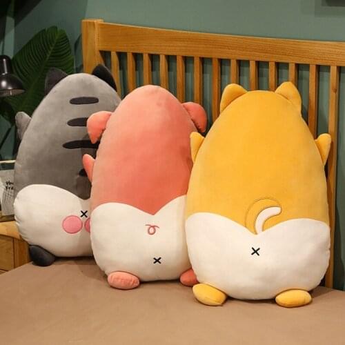 Cartoon Animals Back View Shape Plush Pillow Soft Stuffed Piggy&Dog&Cat Doll Sleeping Cushion Decor Birthday Gift For Children