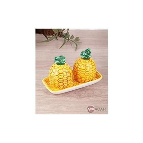 Acar Pineapple Tray Salt Shaker Pepper-1 Tray - 1 Salt Shaker - 1 Pepper Material: Ceramic