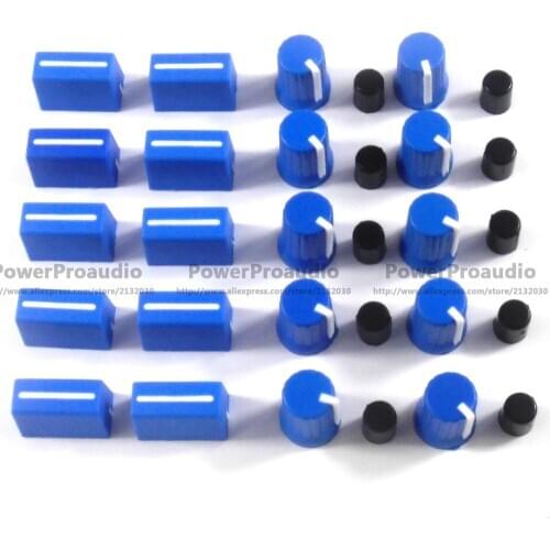 10PCS Rotary Knob+10PCS Fader Cap For Rane Mixer TTM 57 61 62 64 68 (Dark Blue )