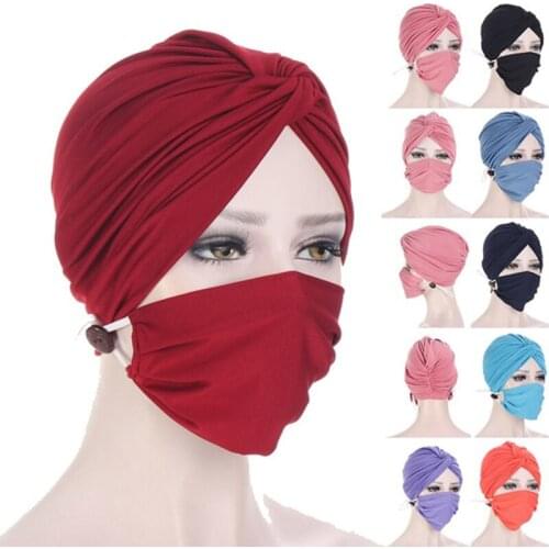 2Pcs/Set Women Button Headband With Face Mask Tie-Dye Protect Ears Headwrap Reusable Dustproof Mouth Cover