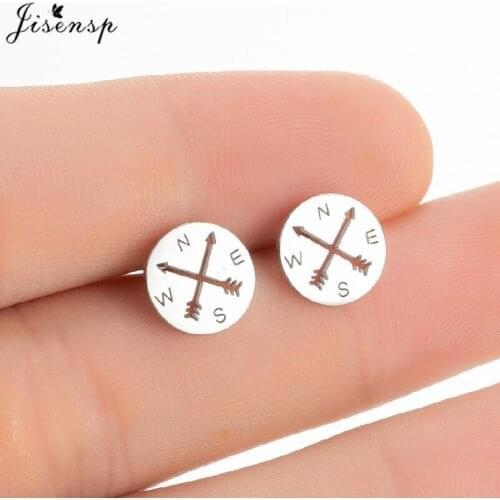 Simple Round Compass Stud Earrings for Women Girls Delicate Puzzle Mountain Cloud Earings Holiday Jewelry Pendientes Mujer