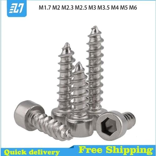 Hex Hexagon Socket Head Cap Self Tapping Screw Allen Wood Bolt 304 Stainless Steel M1.7 M2 M2.3 M2.5 M2.6 M3 M3.5 M4 M5 M6