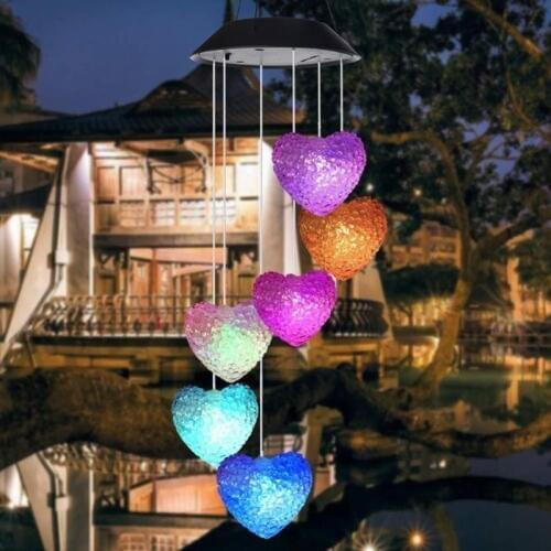 Solar Powered LED Wind Chime Light 6LED Colorful Love Heart Wind Portable Wind chime Outdoor Decorative Windbell Craft Decor