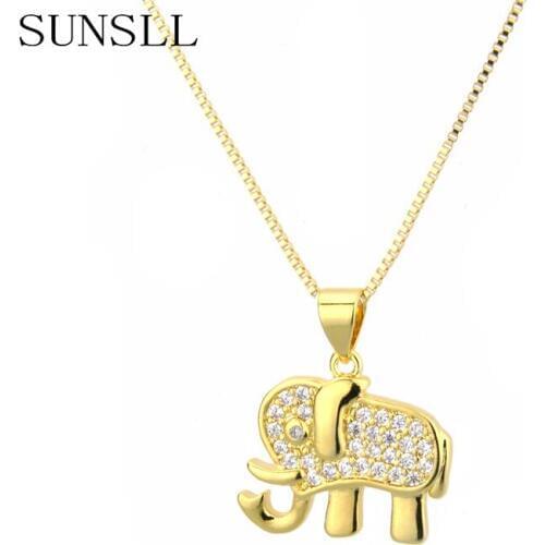 SUNSLL New Copper Pendant Necklace White Cubic Zirconia AAA Necklace Elephant Necklace women/Children Fashion Party Jewelry gift
