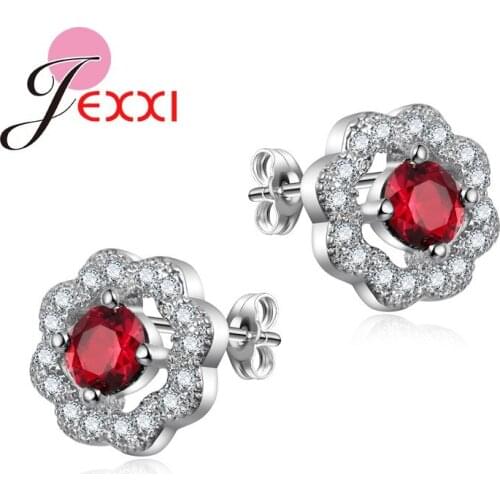 Wedding Accessories 925 Sterling Silver Earrings Bridal Jewelry AAA Crystal Stone Charm Flower Stud for Women/Girls