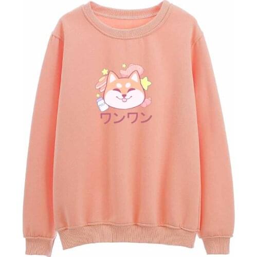 Harajuku Cute Dog Shiba Inu Print Hoodies Womens Sweatshirts Korean Clothes Kawaii Sweatshirt Casual Cotton Loose Pullovers Top