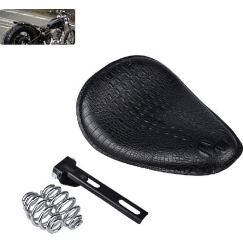 Universal Crocodile Leather Motorcycle Saddle Solo Seat Cushion Spring Bracket Saddle Seat for Honda Yamaha Kawasaki Brown/Black