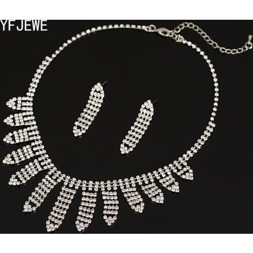 YFJEWE fashion Austrian crystal leaf water droplets women Long earrings silver plated necklace suit wedding jewelry set #218