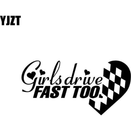 YJZT 12.5*6.3CM Sexy Girl Drive Fast Too Fashion Style Vinyl Decal Black/Silver Car Sticker Cartoon Design C20-0778