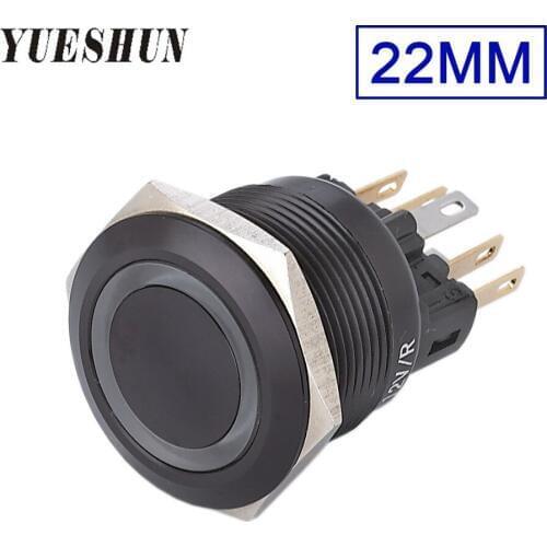 YUESHUN 22mm Black Oxidized Aluminum illuminated push button switches Momentary ON OFF 1NO 1NC waterproof switch with LED