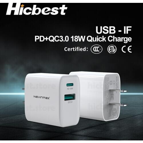 18 Watt Fast PD Charger for iPhone Fast Charging PD Charger 18w USB Type C US EU Plug Wall Adapter for iPhone SE 11 Pro 8 XR XS