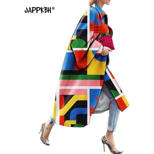 Female Trench Coat Long Autumn Womens Windbreaker Casual Oversize Loose Flare Sleeve Print Jacket Plus Size sobretudo feminino