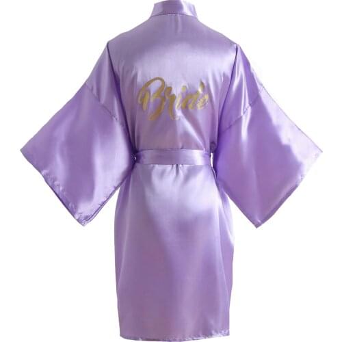 Womens Kimono Light Purple Robe Bride Bridesmaid Robes with Gold Glitter Sleepwear Getting Ready of Wedding