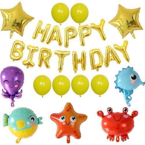 Big Size Hippocampus Puffer fish shark starfish foil helium balloons Marine life globos ocean animals theme party kids birthday