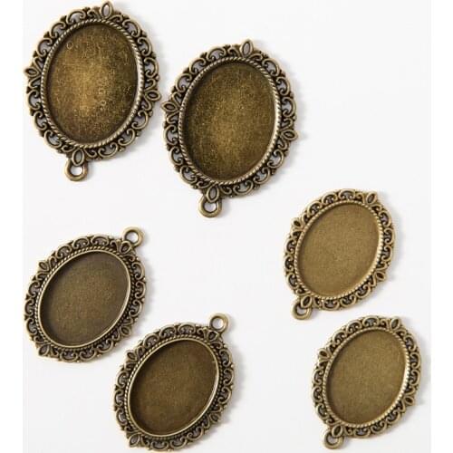10pcs Filigree Cameo Cabochon Base Pendant Tray for Women Girls Charm Pendants Jewelry Making Accessories Silver/Gold/Bronze
