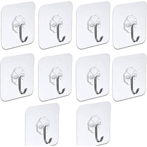 10 Pcs Door Hook Adhesive Wall Hooks Transparent Anti-skid Traceless Heavy Duty Stick on Hook Bathroom Kitchen Wall Stickers