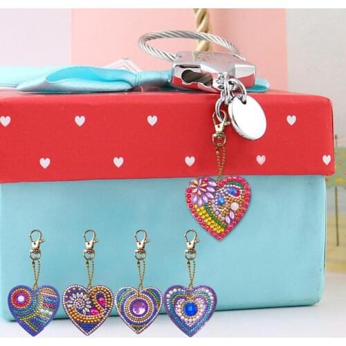 5pcs New 5D diamond painting Love Heart DIY keychain diamond bag pendant jewelry mosaic home decoration pattern handmade gift