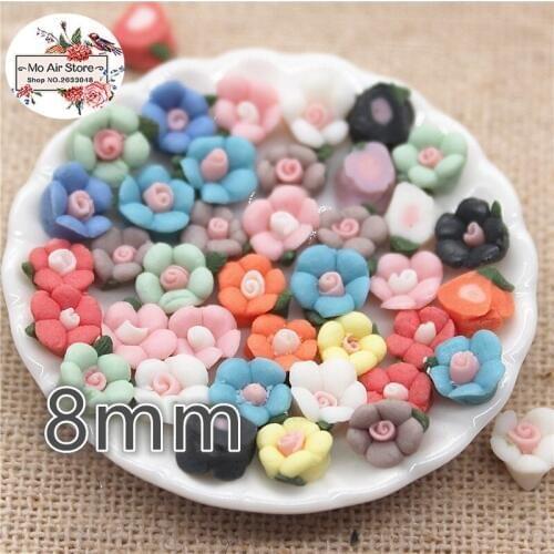 50pcs 8mm Mixed Color handmade ceramics flower flatback cabochon DIY jewelry phone decoration No Hole