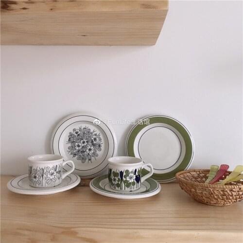 Antique Style Grass Jelly Coffee Set Mocha Ceramic Cup Dessert Saucer