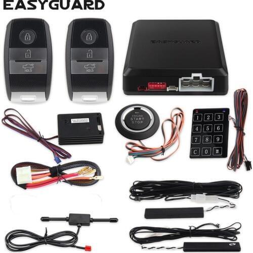 EASYGUARD remote control PKE car alarm kit universal version shock sensor warning hopping code keyless go push button start