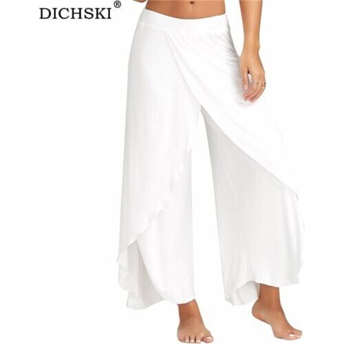 DICHSKI Big Size Loose Wide Leg Yoga Pants Women Half Exposed Fitness Gym Sport Running Pants Black White Sport Trousers M-5XL