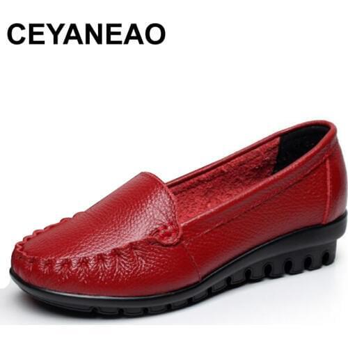 CEYANEAO 2018 Women Genuine Leather Shoes Casual slip-on Ballet Women Flats Cut Out Solid Moccasins Ladies ShoesE760