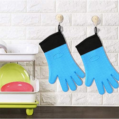 Long Thick Silicone Gloves Heat-resistant Non-slip Microwave Oven Mitts Kitchen BBQ Baking Cooking Canvas Stitching